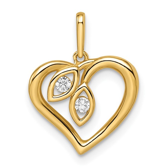 14k Gold Genuine CZ (Cubic Zirconia) Heart Necklace Mini Charm Pendant